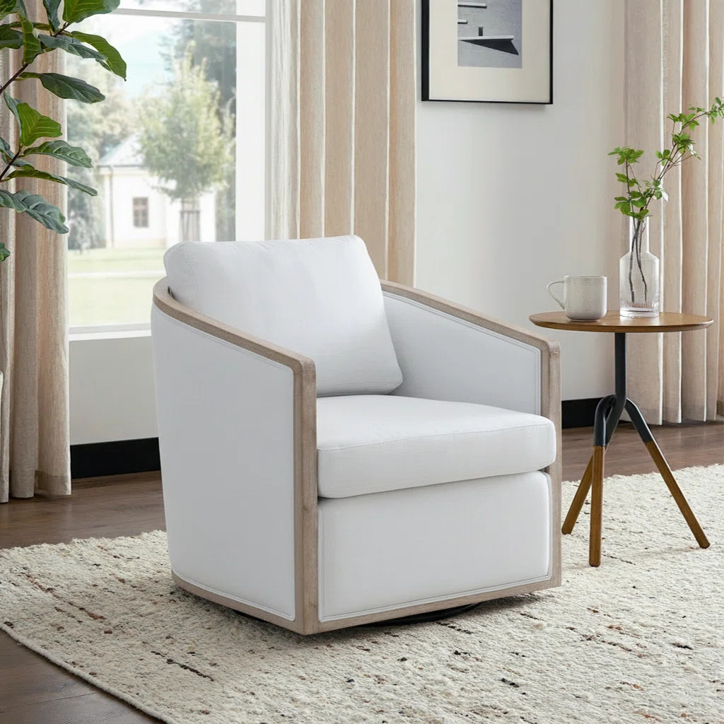 Holl 30" Wide Performance Linen Blend Fabric Upholstered Swivel Barrel Chair, No Assembly Require... | Wayfair North America