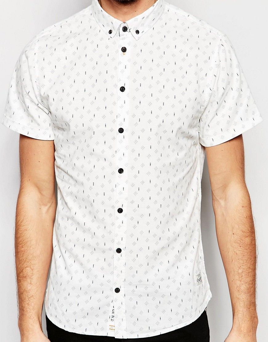 Blend Slim Shirt Short Sleeve Buttondown All Over Print in White | ASOS UK