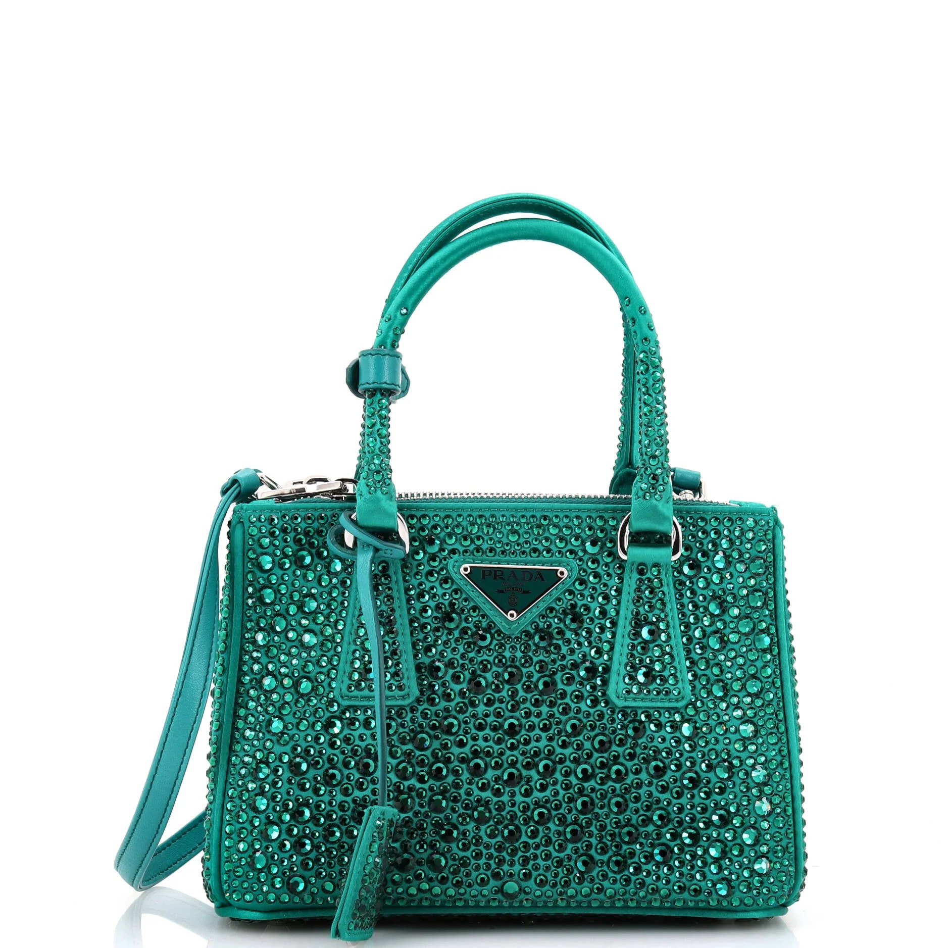 Galleria Double Zip Tote Crystal Embellished Satin Mini | Shop Simon