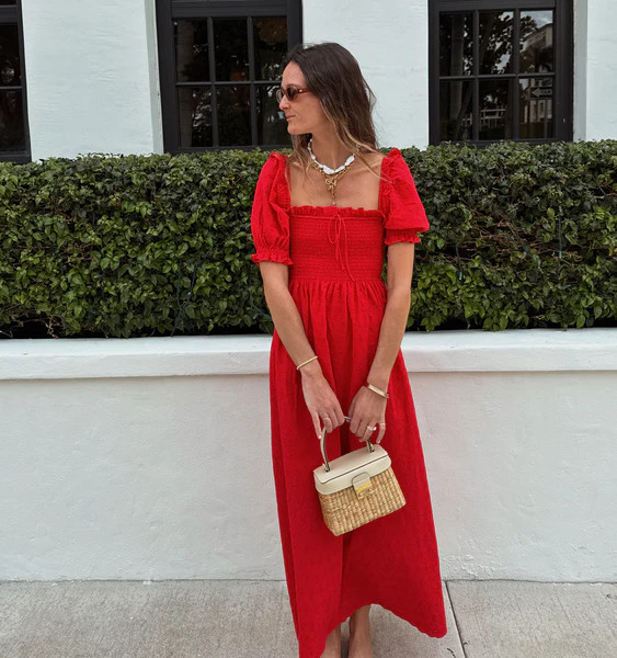 The Scarlett Nap Dress - Red Daisy Check Eyelet | Hill House Home US