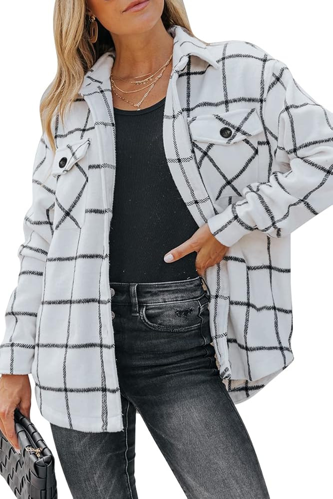 AUTOMET Womens Fall Outfits Fashion Clothes Shackets Flannel Plaid Button Down Long Sleeve Shirts... | Amazon (US)