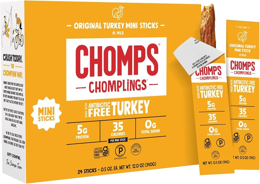 Chomps Original Turkey Chomplings Antibiotic Free, 24ct Protein Snack Stick | Amazon (US)