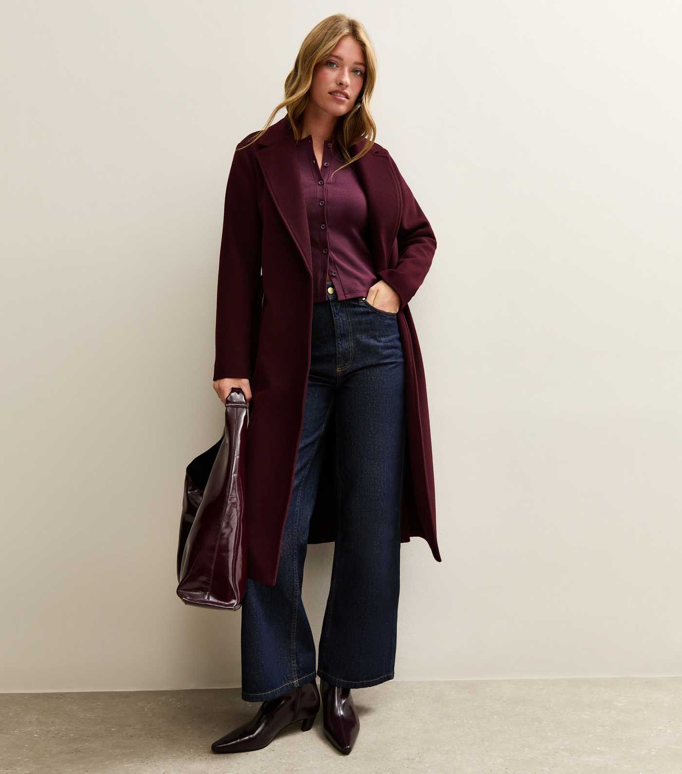 Dark Burgundy Ribbed Jersey Long Sleeve Cardigan | New Look | New Look (UK)