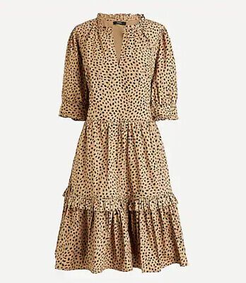 J Crew Women's Ruffleneck tiered popover dress leopard dot AR597 Size Small $128 | eBay US