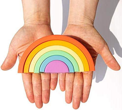 BLUE GINKGO Silicone Rainbow Stacker Puzzle - Baby Stacking Toy Building Blocks, Open Ended Monte... | Amazon (US)