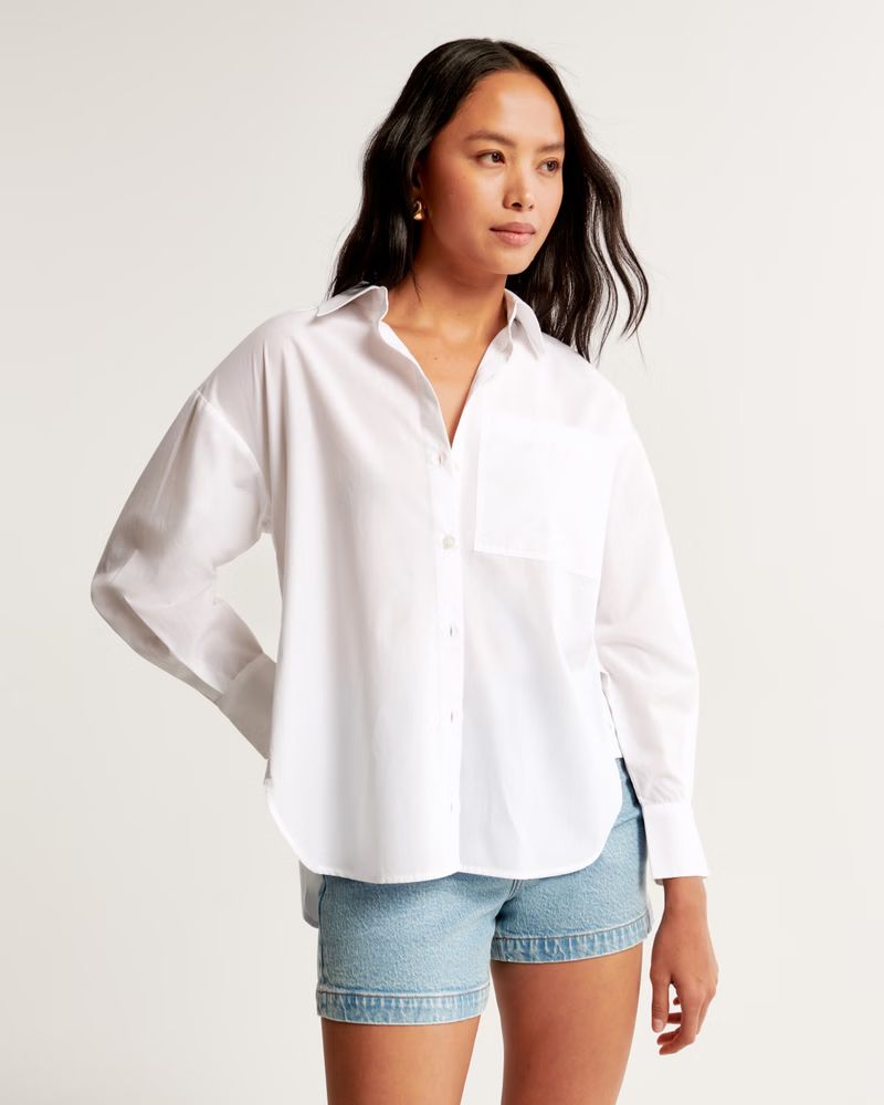 Women's Oversized Side Button Poplin Shirt | Women's New Arrivals | Abercrombie.com | Abercrombie & Fitch (US)