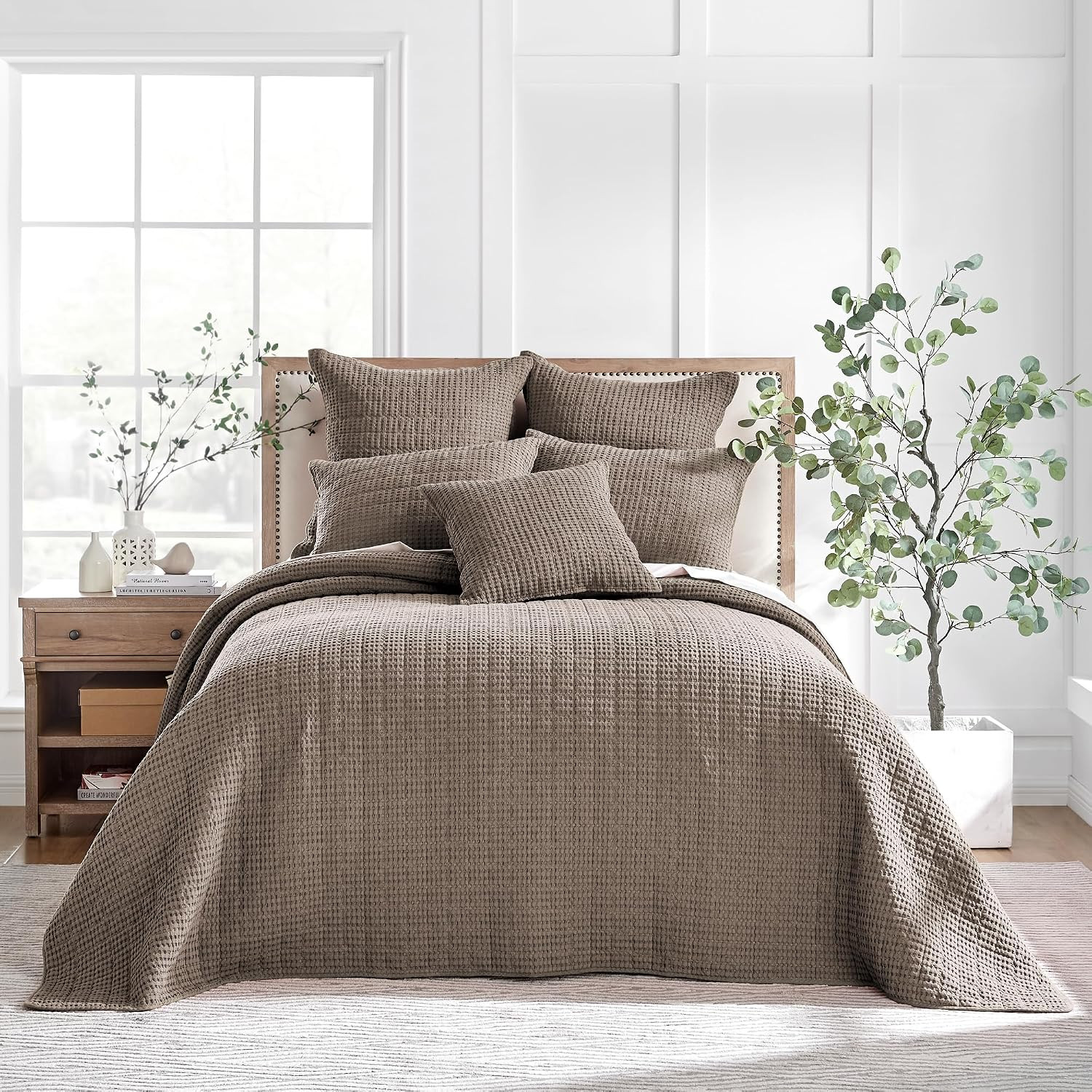 Levtex Home Mills Waffle King Bedspread Set (122x106in) with 2 Pillow Shams (36x20in) - Cocoa - Cotton Waffle King Size Bedspread Set - Soft, Pre-Washed | Amazon (US)