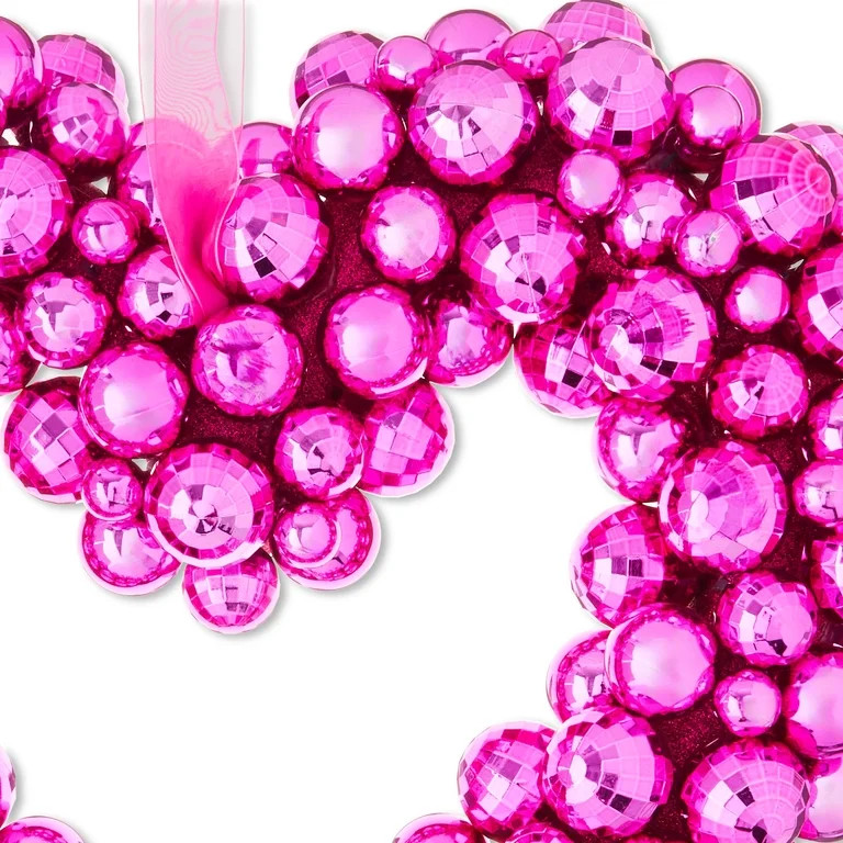 Valentine's Day Pink Disco Ball Heart Wreath, 17 in, by Way To Celebrate | Walmart (US)