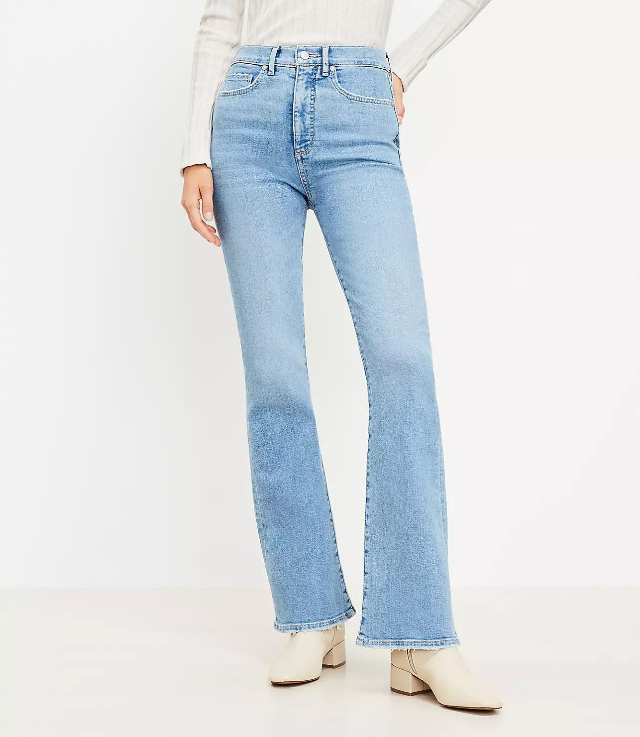 High Rise Slim Flare Jeans in Bright Indigo Wash | LOFT