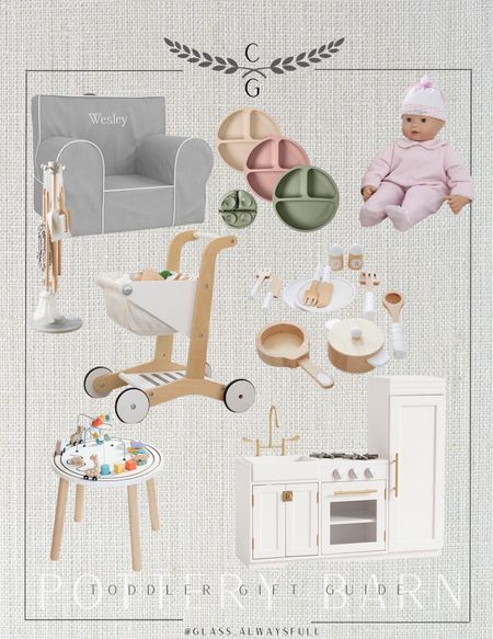Pottery barn toddler gift guide, kids gift guide, toddler girl gift guide, baby girl gift guide, kids Christmas gifts, baby Christmas gifts, wooden toys, play kitchen, toy grocery cart, wooden pots and pans, kids chair, baby doll. Callie Glass

#LTKGiftGuide #LTKbaby #LTKCyberWeek