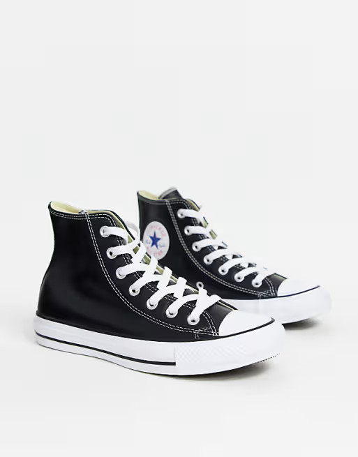 Converse Chuck Taylor All Star Hi black leather trainers | ASOS (Global)