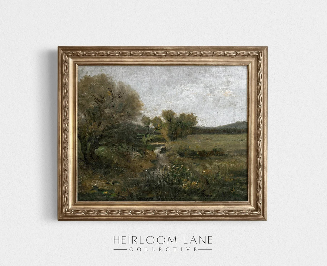 Vintage Landscape Field Digital Download | Meadow Artwork | Creek Painting Wall Art | Neutral Lan... | Etsy (US)