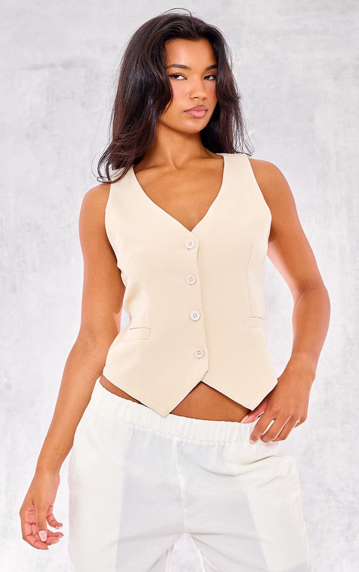Cream Tailored Fitted Vest | Tops | PrettyLittleThing US