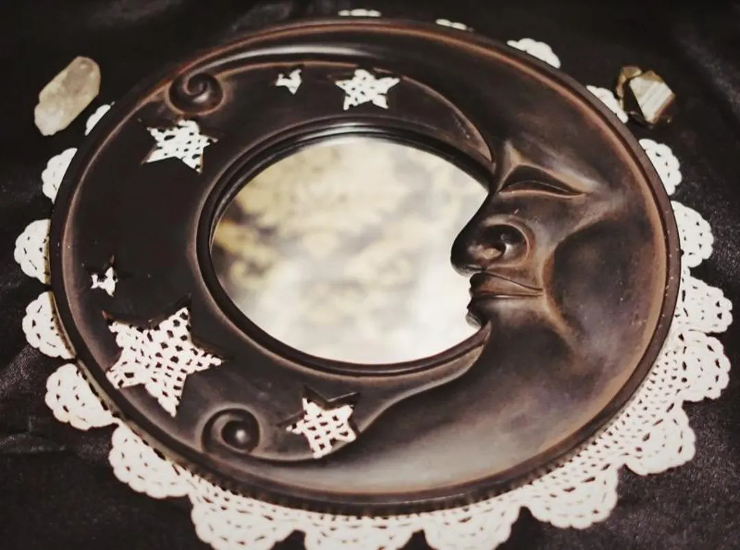Vintage 90s Crescent Moon Stars Mirror Antique Wall Goth Gothic Decor Witchy Whimsigoth | Etsy (US)