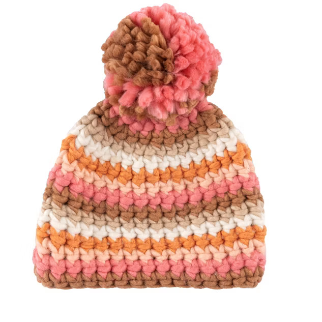 Shiraleah Veda Pink and Brown Stipe Knit Beanie with Pom | Target