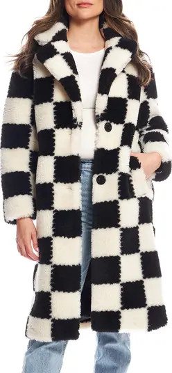 DONNA SALYERS FABULOUS FURS Checkmate High Pile Fleece Longline Coat | Nordstrom | Nordstrom