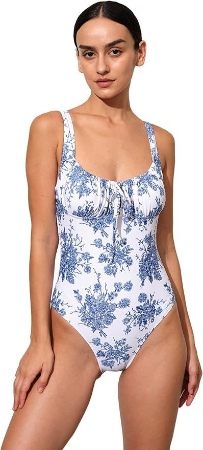 BERLOOK Women’s Tie Floral Sexy One-Piece Tankini Bathing Suits Slimming Swimsuit | Amazon (US)
