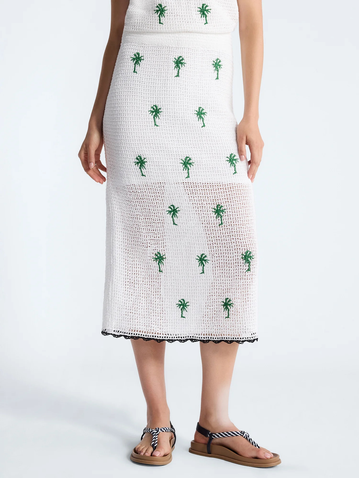 Free Assembly Women's Embroidered Knit Cotton Pencil Midi Skirt, Sizes XS-XXL | Walmart (US)