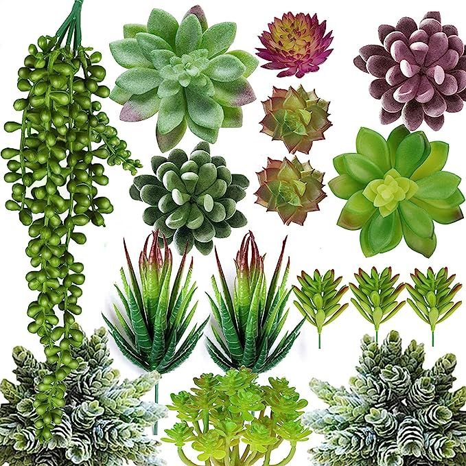 Artificial Succulent Plants - 16 Pcs Set Faux Succulents Unpotted Fake Succulent Plants, Premium ... | Amazon (US)