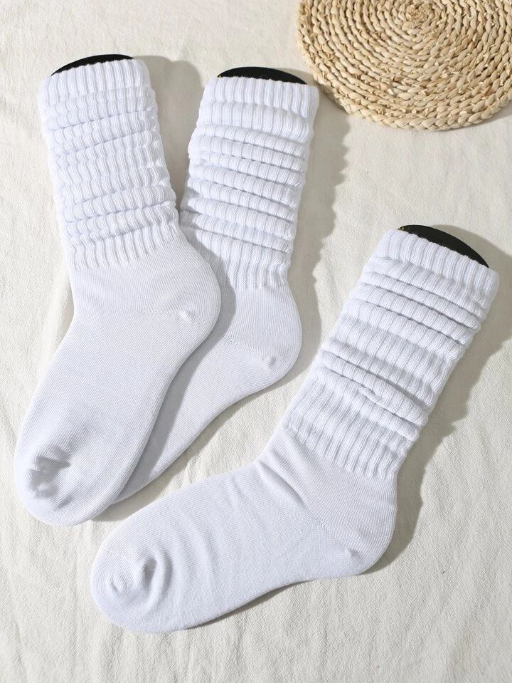 3pairs Solid Over The Calf Socks | SHEIN