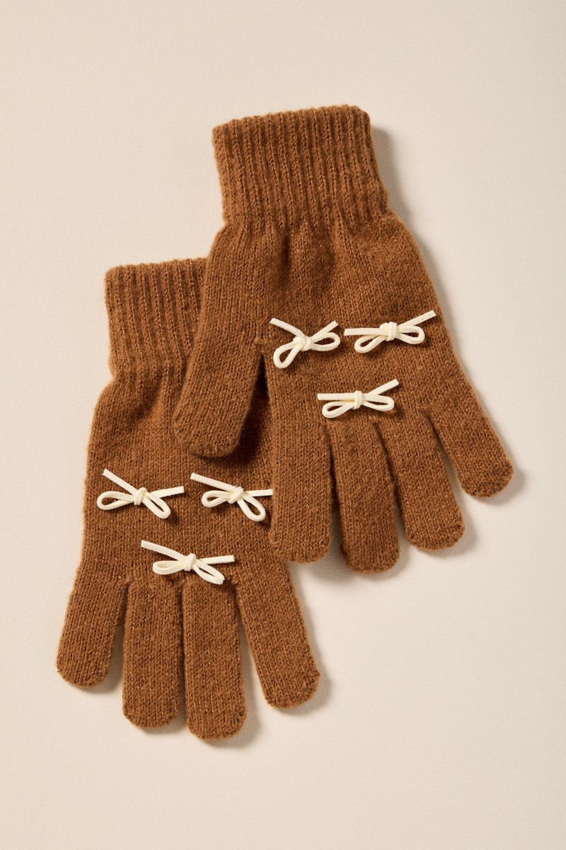 Wren Knit Gloves with Bows | Francesca's
