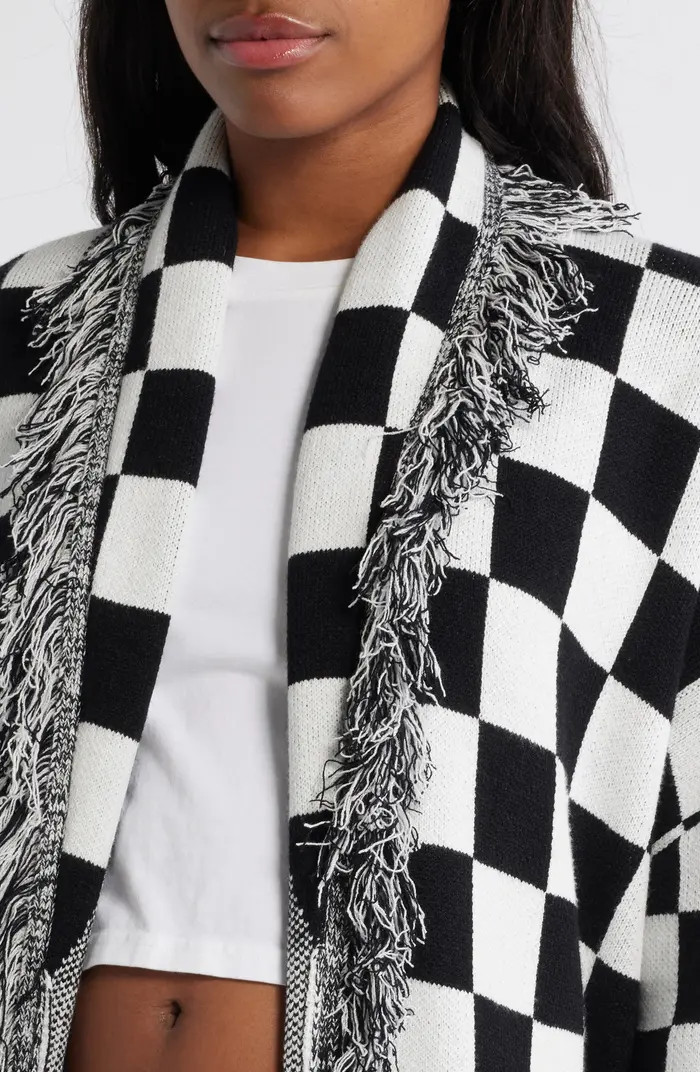 Dressed in Lala Checkerboard Fringe Detail Blanket Cardigan | Nordstrom | Nordstrom