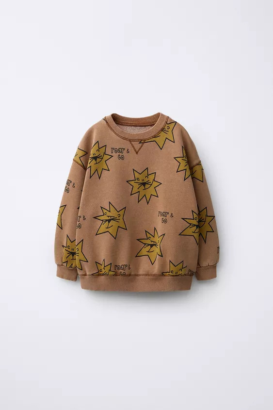 Round neck sweatshirt with long sleeves. Ribbed trim. Star print. Brushed interior for a warm and... | Zara US