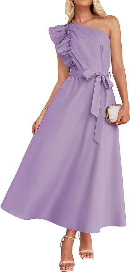ZESICA Women's Summer One Shoulder Ruffle Dress 2024 Sleeveless Empire Waist Boho Flowy Maxi Dres... | Amazon (US)