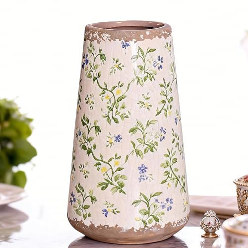 UPQQ Vintage Ceramic Vase, Tuscan Crackle Glaze Small Flower Vase with Blue and Beige, Rustic Retro Table Vases Decor for Farmhouse Living Room, Bookshelf, Office, Grand Millennial | Amazon (US)