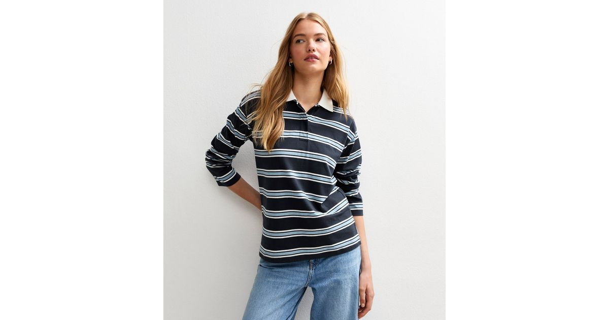 Blue Striped Long Sleeve Rugby Top | New Look | New Look (UK)