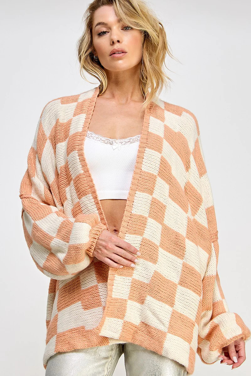 Olive Checkered Print Oversized Cardigan | PinkBlush Maternity