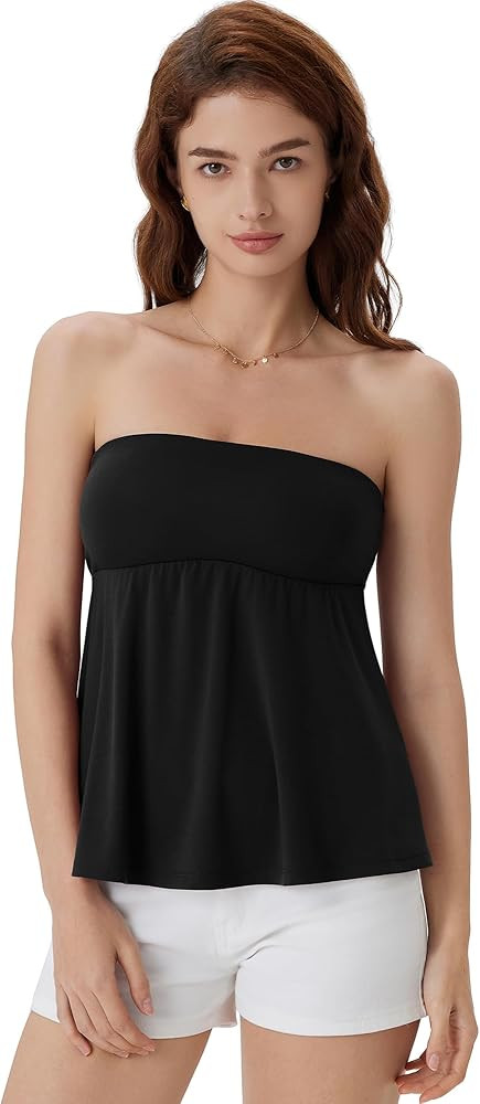 SUUKSESS Women Peplum Tube Tops with Built in Bra Summer Cute Sleeveless Strapless Babydoll Tank ... | Amazon (US)