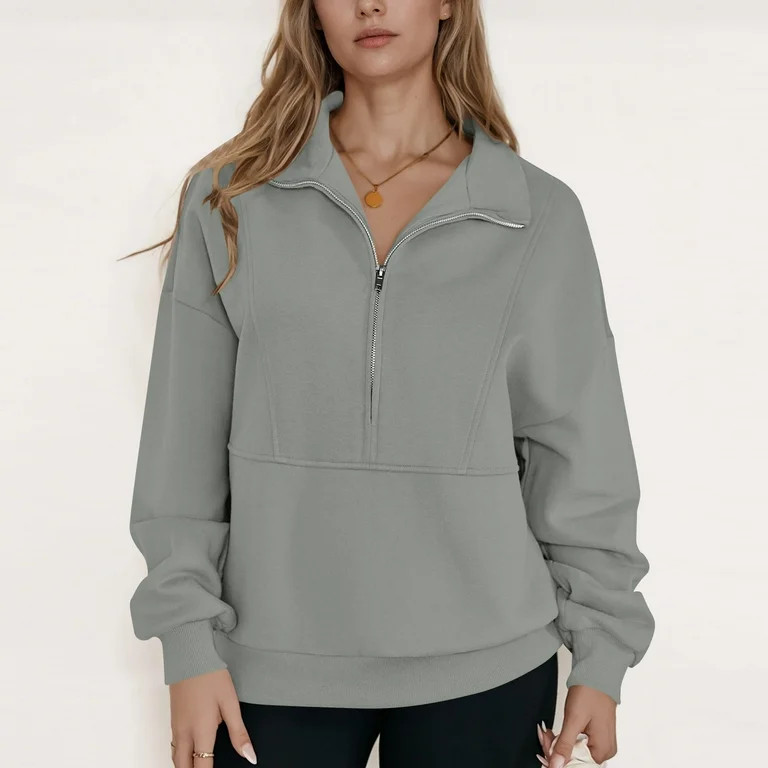 Yteetum Zip Up Hoodies Jackets for Women, Oversize Quarter Zipper Turn Down Collar Hooded Jacket ... | Walmart (US)