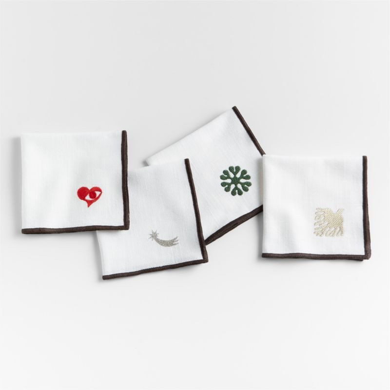 Embroidered White Organic Cotton Cocktail Napkins, Set of 4 by Lucia Eames + Reviews | Crate & Ba... | Crate & Barrel