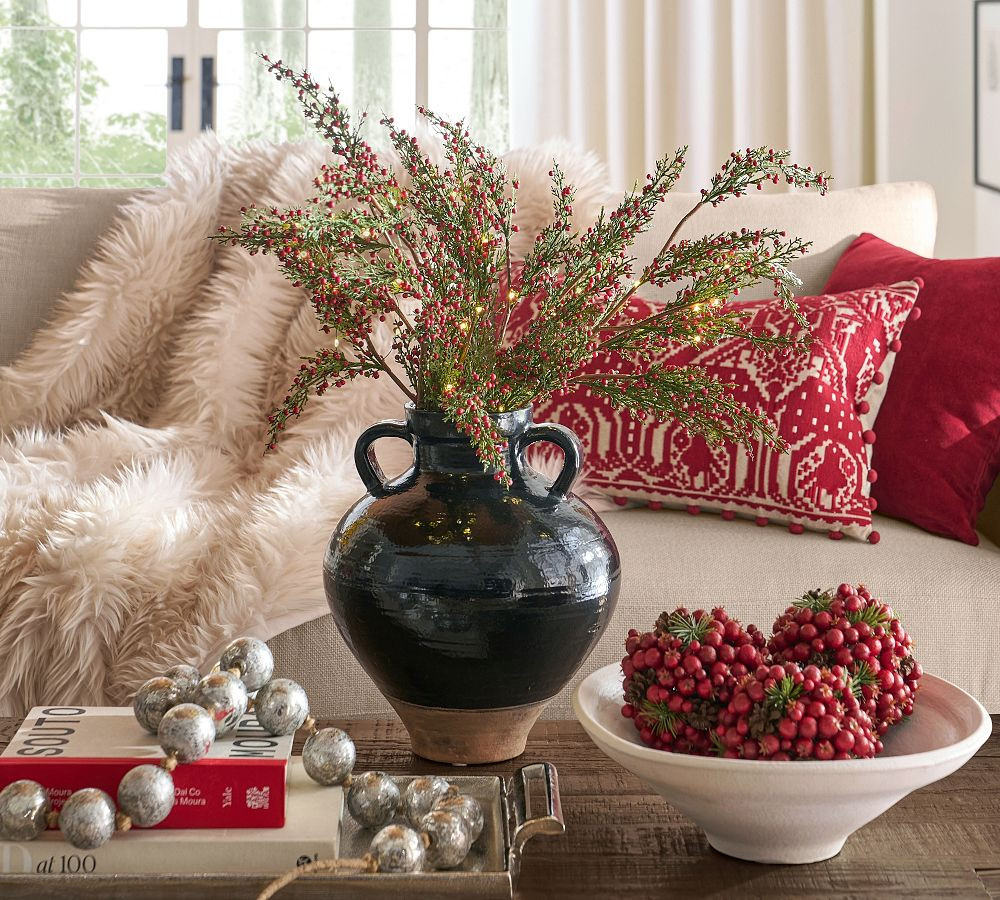 Faux Lit Cedar Berry Pine Branch | Pottery Barn (US)