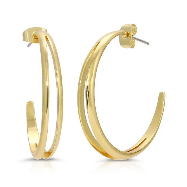 Michelle Campbell Jewelry Women's Ancient Hoop Earrings, Brass with 14k Yellow Gold overlay - Wal... | Walmart (US)