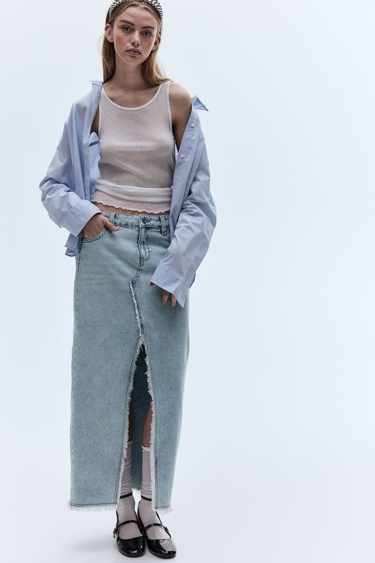 Frayed-edge Denim Skirt - Light denim blue - Ladies | H&M US | H&M (US + CA)