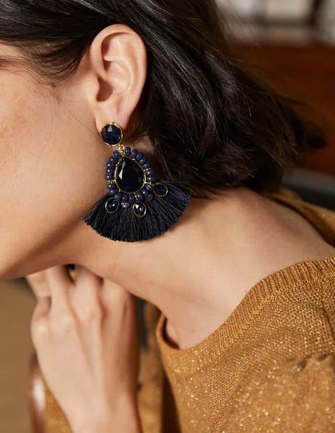 Jewelled Fringe Earrings - Navy | Boden US | Boden (US)