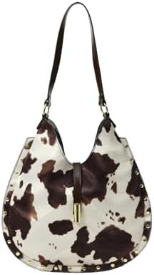 Women's Cow Graphic Studded Rivet Shoulder Handbags Retro Large Circle Tote Bags Purse | Amazon (US)