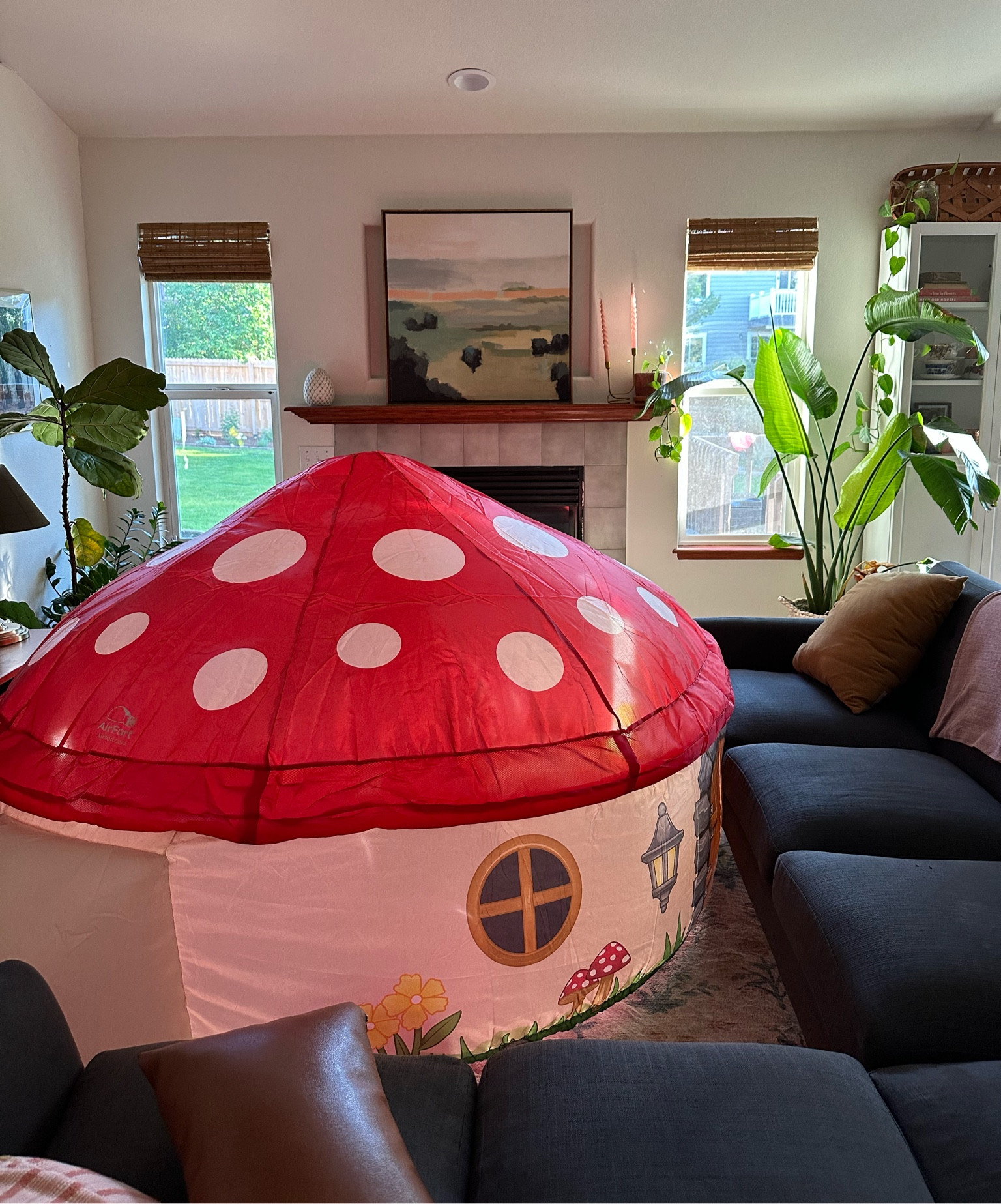 Favorite purchase of the summer. A blow up fort for our kids! It attaches to a box fan and is super quick  My kids spend hours in here! Such a cute mushroom house design too. And so much easier to clean up than a big blanket fort. 

#LTKBacktoSchool #LTKHome #LTKKids