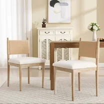 Dayalane Mid Century Modern Dining Chairs Set of 2,Linen Upholstered Kitchen Chairs with Woven Ba... | Walmart (US)