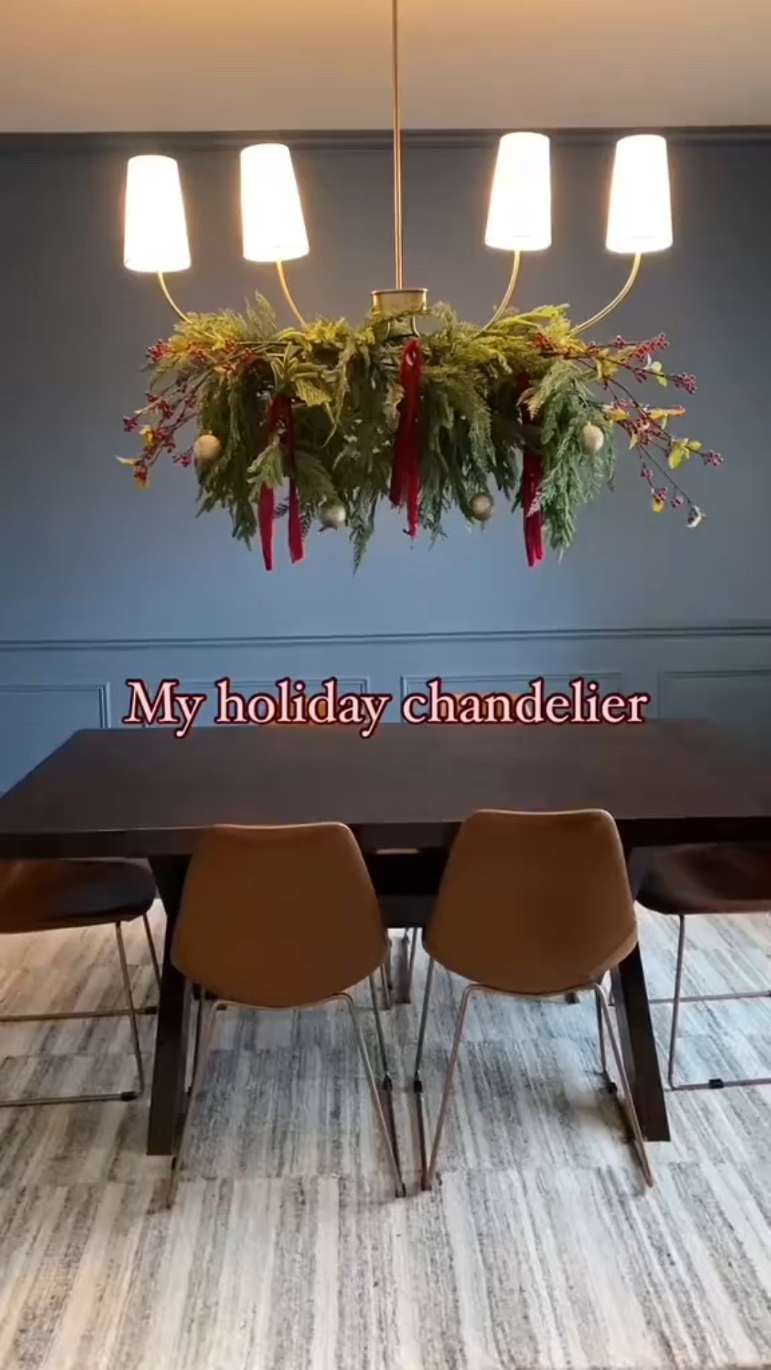 Use your favorite christmas garlands to create a dramatic christmas chandelier decor. Then add your favorite ribbons and bulbs #christmasgarland #diningroomchristmas #chandelierdecor #christmasdining  

 #LTKHoliday #LTKHome #LTKStyleTip