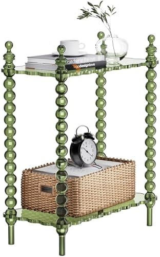 Acrylic Side Table 2-Tier, Clear Nightstand with Storage, Narrow Bedside End Table for Small Spac... | Amazon (US)