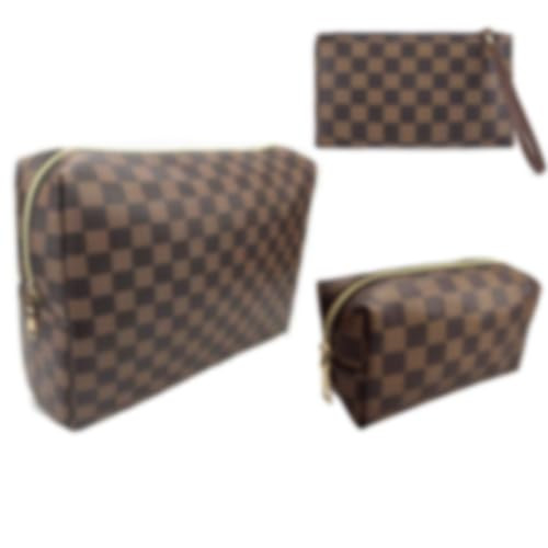 bopomofo Brown Checkered Cosmetic Bag 3 Pack,1 Big Pouch,1 Makeup Brushes Holder, 1 Coin Purse,Po... | Amazon (US)