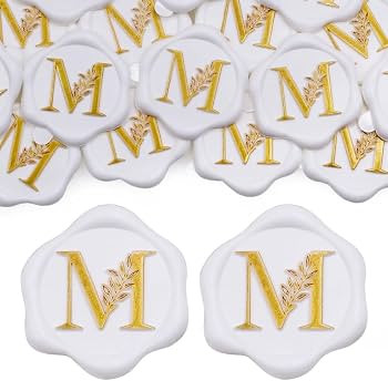 SWANGSA 30 Pack Letter M Wax Seal Stickers, White with Gold Botanical Leaves Initial Alphabet Sel... | Amazon (US)