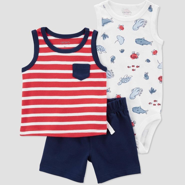 Carter's Just One You®️ Baby Boys' Striped Top & Bottom Set - Navy Blue/Red | Target