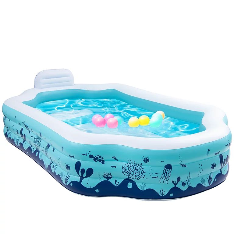 KLOKICK Inflatable Kiddie Pool, 122" X 71" X 20"  for Family with Seat and Backrest | Walmart (US)