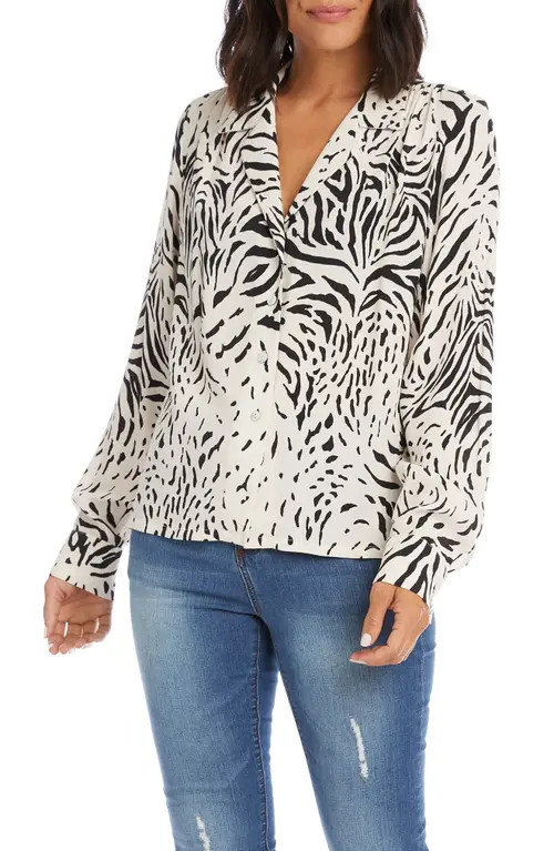 Karen Kane Zebra Print Shirt in Cream/black at Nordstrom, Size Medium | Nordstrom
