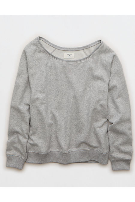 AE Off The Shoulder Sweatshirt Women's Heather Gray S | American Eagle Outfitters (US & CA)