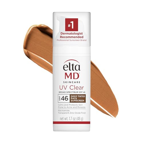 EltaMD UV Clear Deep Tint Face Sunscreen, SPF 46 Tinted Sunscreen with Zinc Oxide, Oil-Free, For Sensitive Skin, Acne-Prone Skin, Lightweight, Dermatologist Recommended, 1.7 oz | Amazon (US)